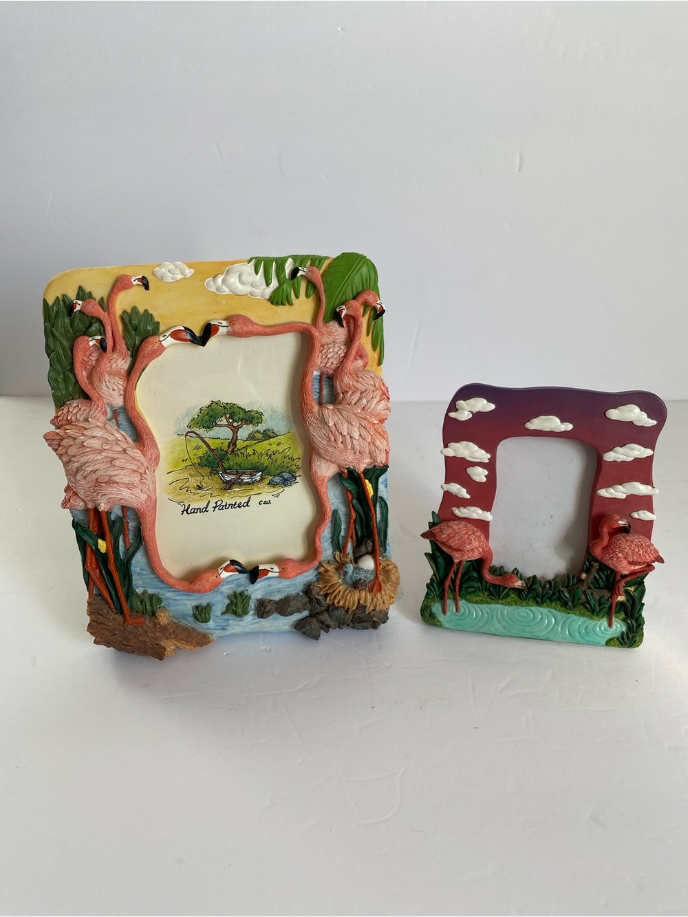 Vintage 3D Pink Flamingo Resin Picture Frames Set - Tropical Coastal Decor